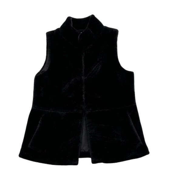 Talbots Womens  Black Plush Faux Fur Pockets Lined Vest Size S/M - Picture 11 of 15